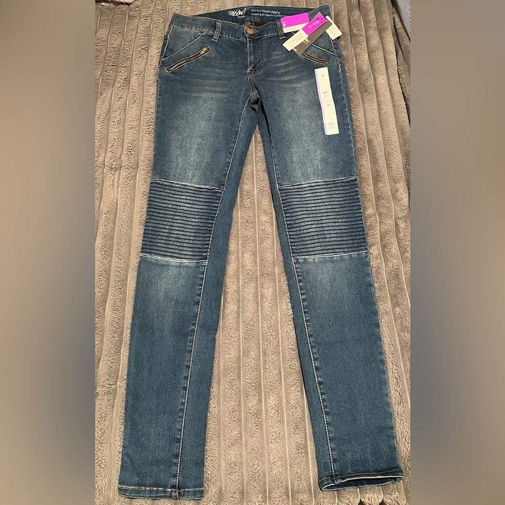 MOSSIMO DENIM LEGGINGS JEANS WOMEN MID RISE MOTO JEGGINGS STRETCH SIZE 8 NEW TAG